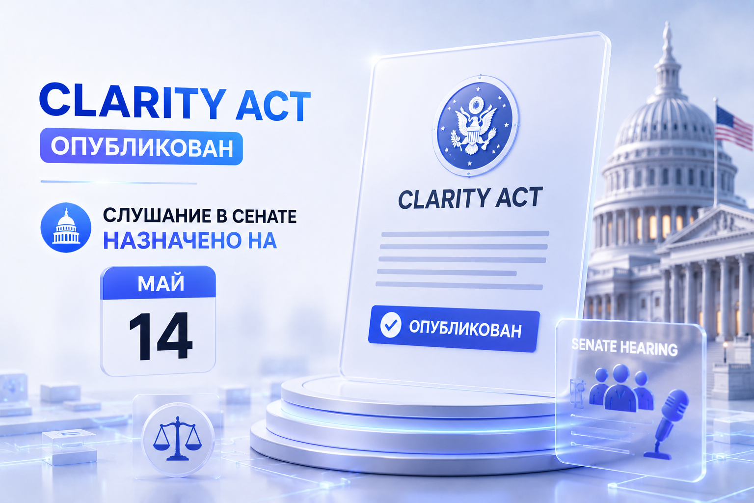 CLARITY Act опубликован — слушание в Сенате назначено на 14 мая