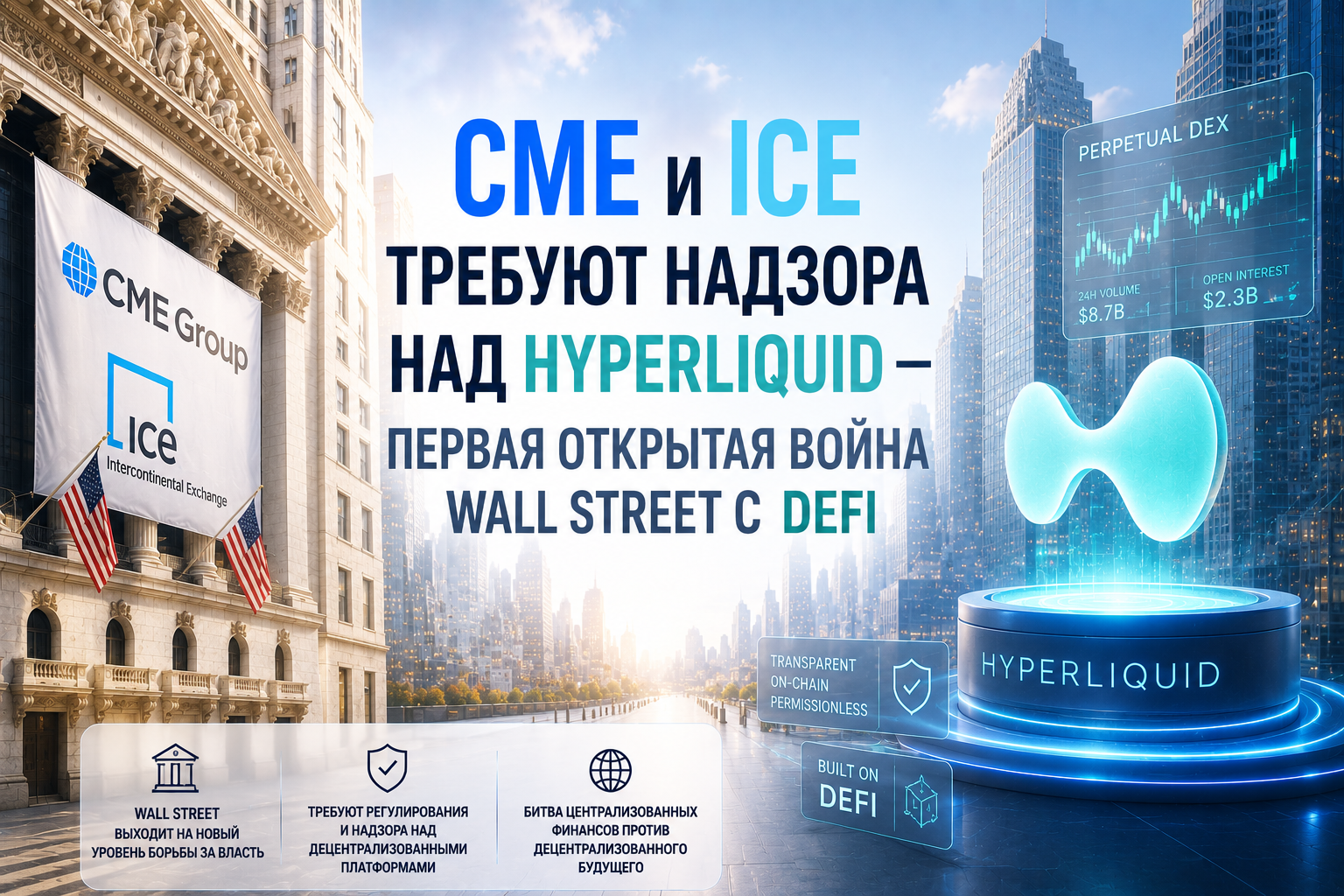 CME Group и ICE (NYSE) обратились в CFTC и Конгресс с требованием проверить Hyperliquid. Основания: манипуляции рынком нефти, обход санкций, анонимная торговля. Hyperliquid назвал претензии «беспочвенными».
