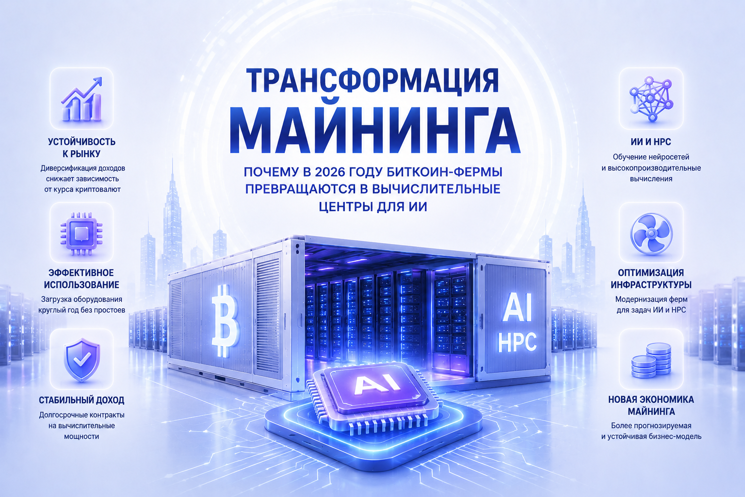Трансформация майнинга: почему в 2026 году биткоин-фермы превращаются в вычислительные центры для ИИ