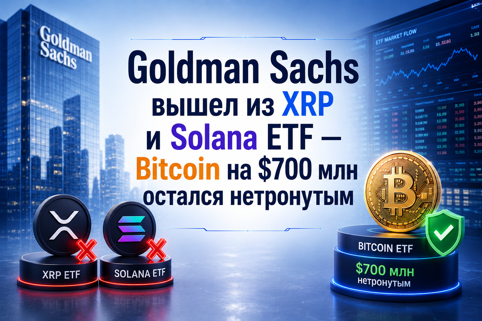 Goldman Sachs вышел из XRP и Solana ETF — Bitcoin на $700 млн остался нетронутым
