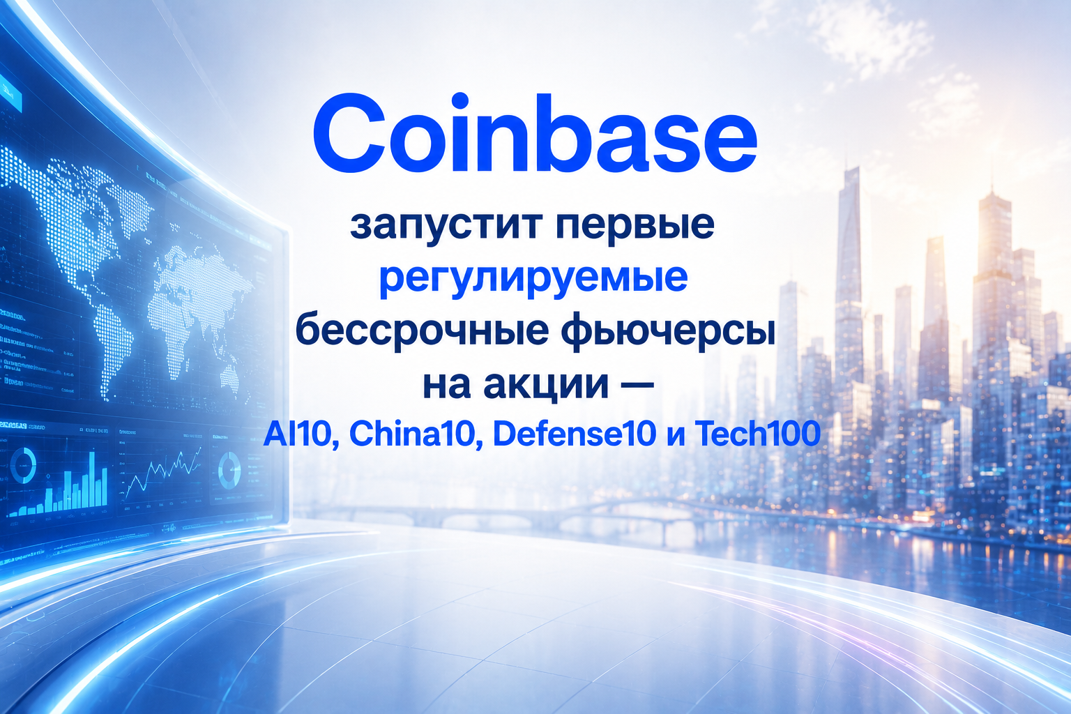 Coinbase запустит первые регулируемые бессрочные фьючерсы на акции — AI10, China10, Defense10 и Tech100