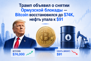 Трамп объявил о снятии Ормузской блокады — Bitcoin восстановился до $74K, нефть упала к $91