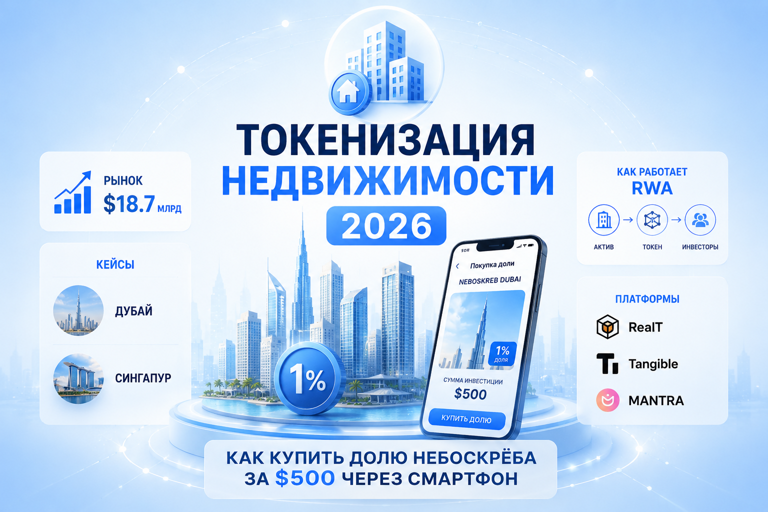 Токенизация недвижимости в 2026: как купить 1% небоскрёба в Дубае через смартфон