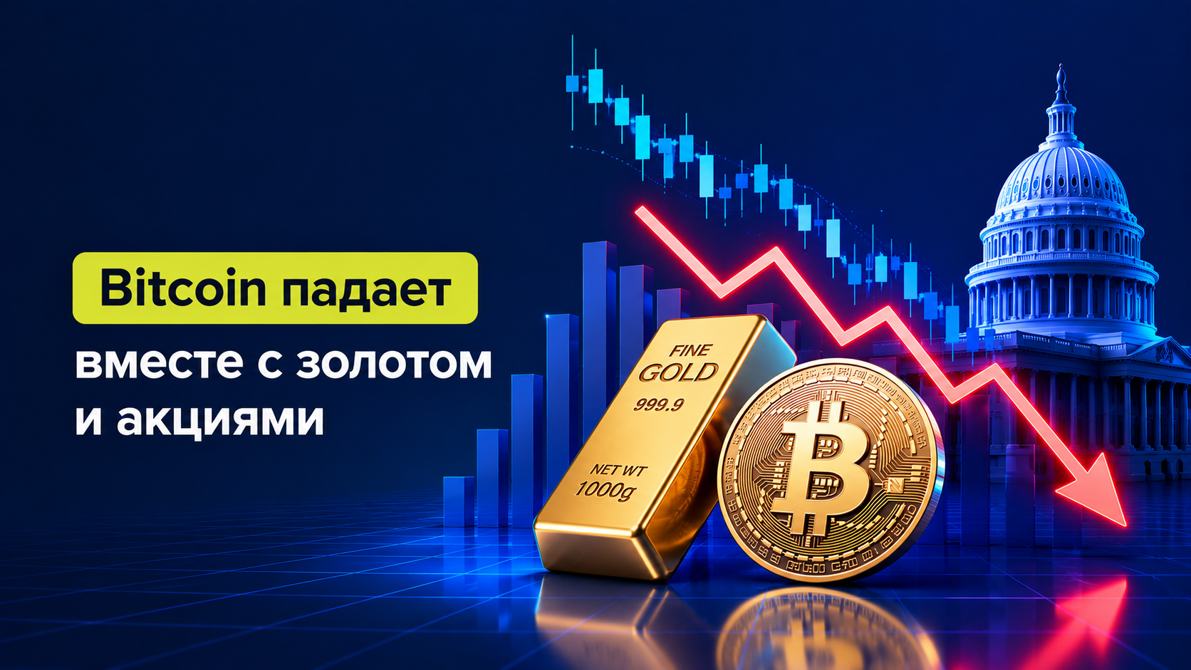Bitcoin падает вместе с золотом и акциями — тихая гавань под вопросом
