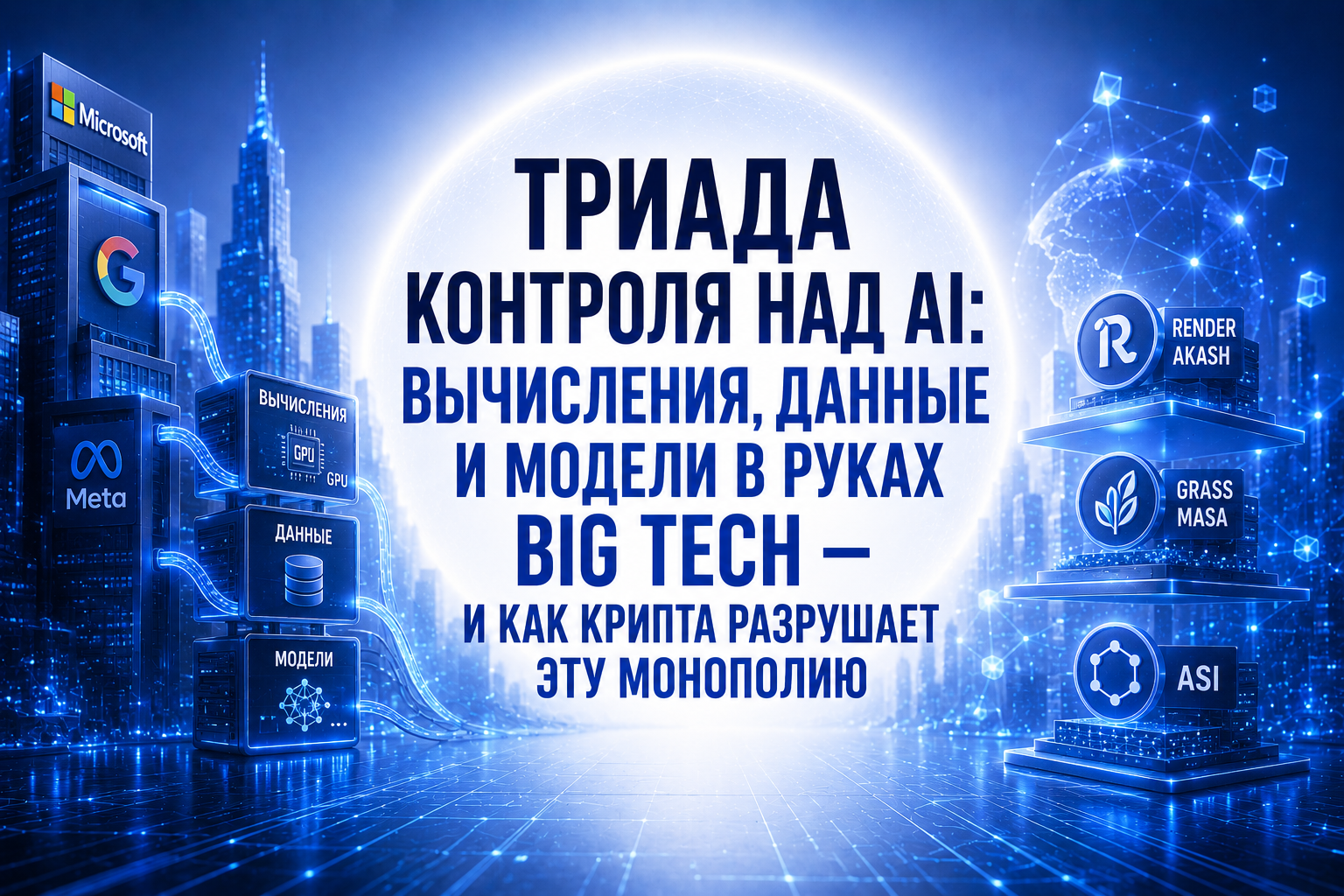 Триада контроля над AI: вычисления, данные и модели в руках Big Tech — и как крипта разрушает эту монополию