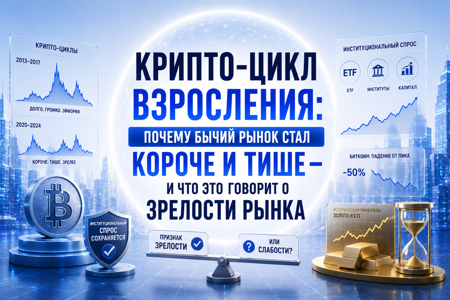 Крипто-цикл взросления: почему бычий рынок стал короче и тише — и что это говорит о зрелости рынка