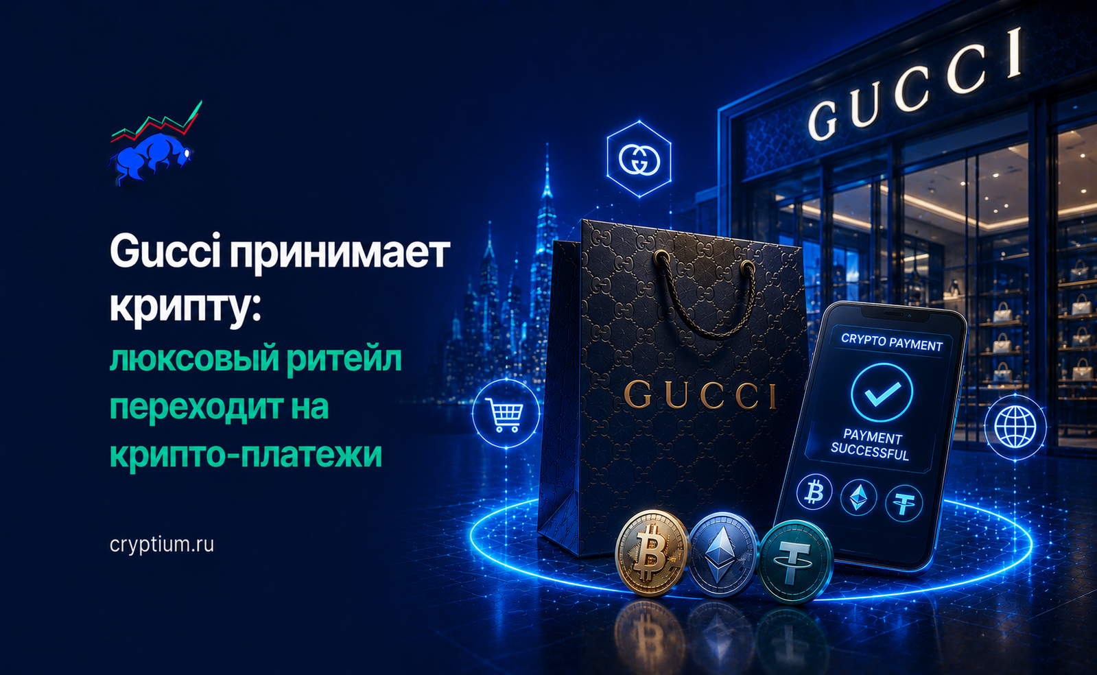 Gucci принимает крипту: люксовый ритейл переходит на крипто-платежи