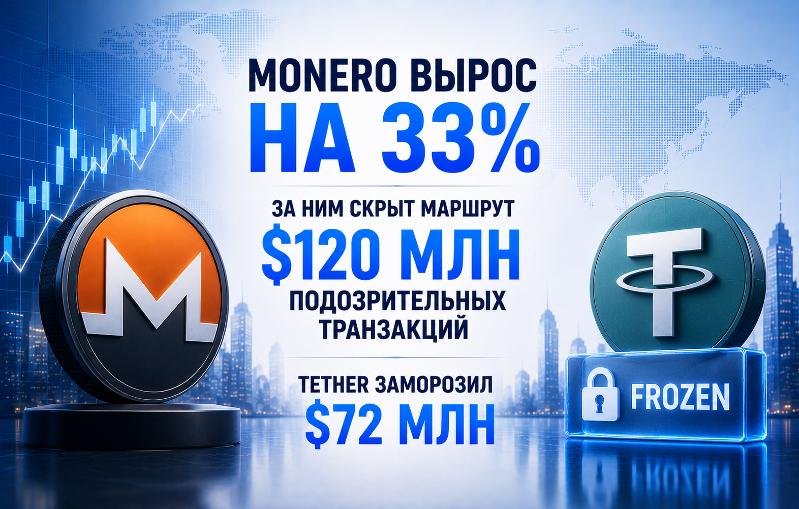 Monero вырос на 33% — за ним скрыт маршрут $120 млн подозрительных транзакций. Tether заморозил $72 млн