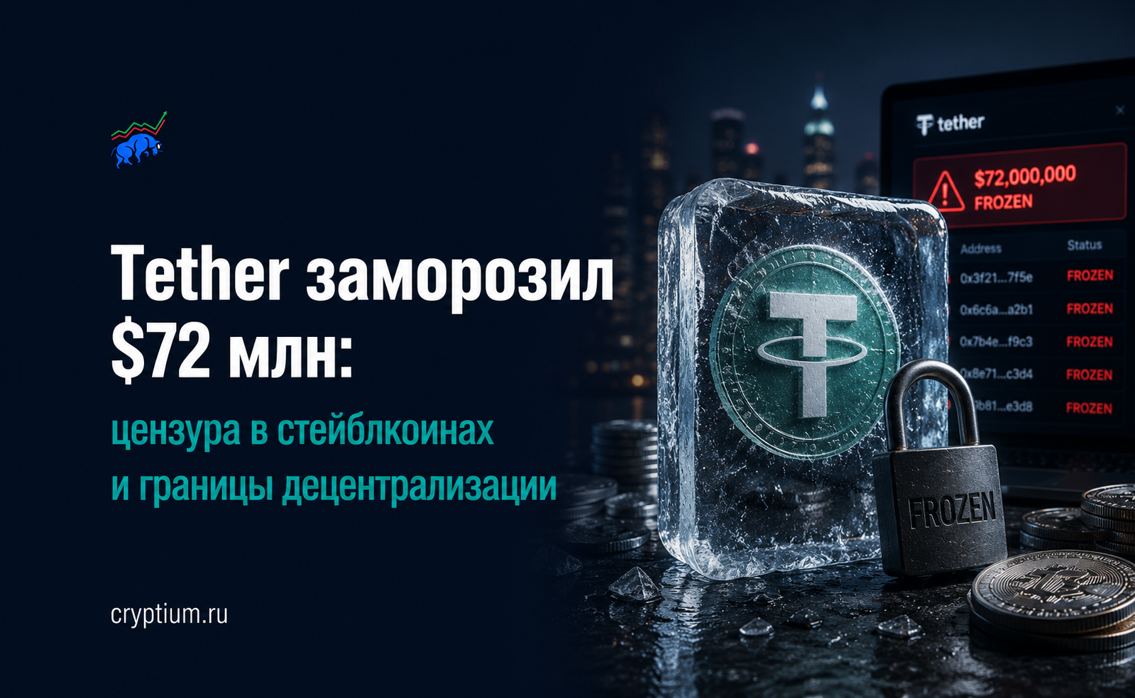 Tether заморозил $72 млн: цензура в стейблкоинах и границы децентрализации