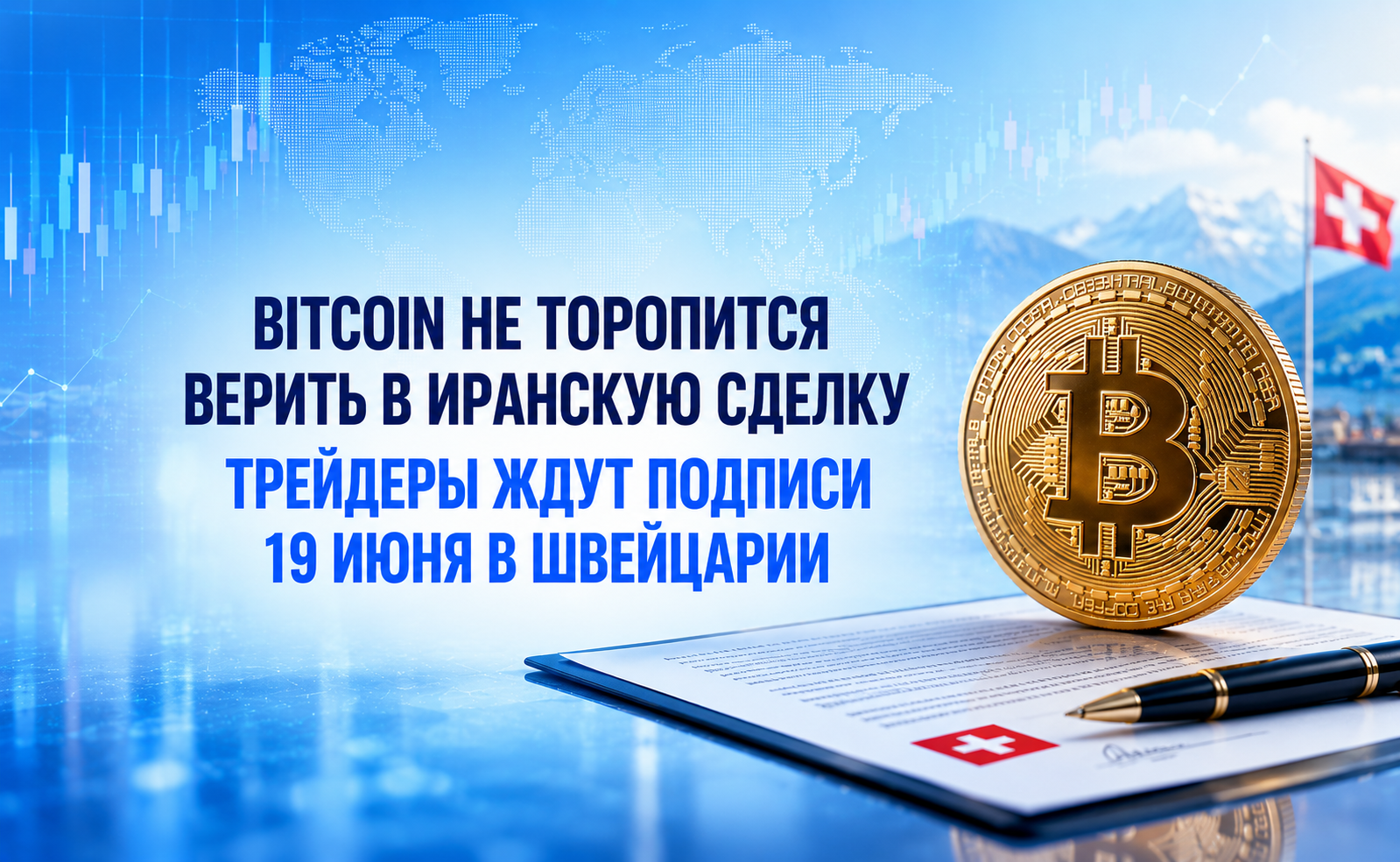Bitcoin не торопится верить в «иранскую сделку» — трейдеры ждут подписи 19 июня в Швейцарии