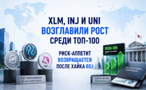 XLM, INJ и UNI возглавили рост среди 100 крупнейших — риск-аппетит возвращается после хайка BOJ