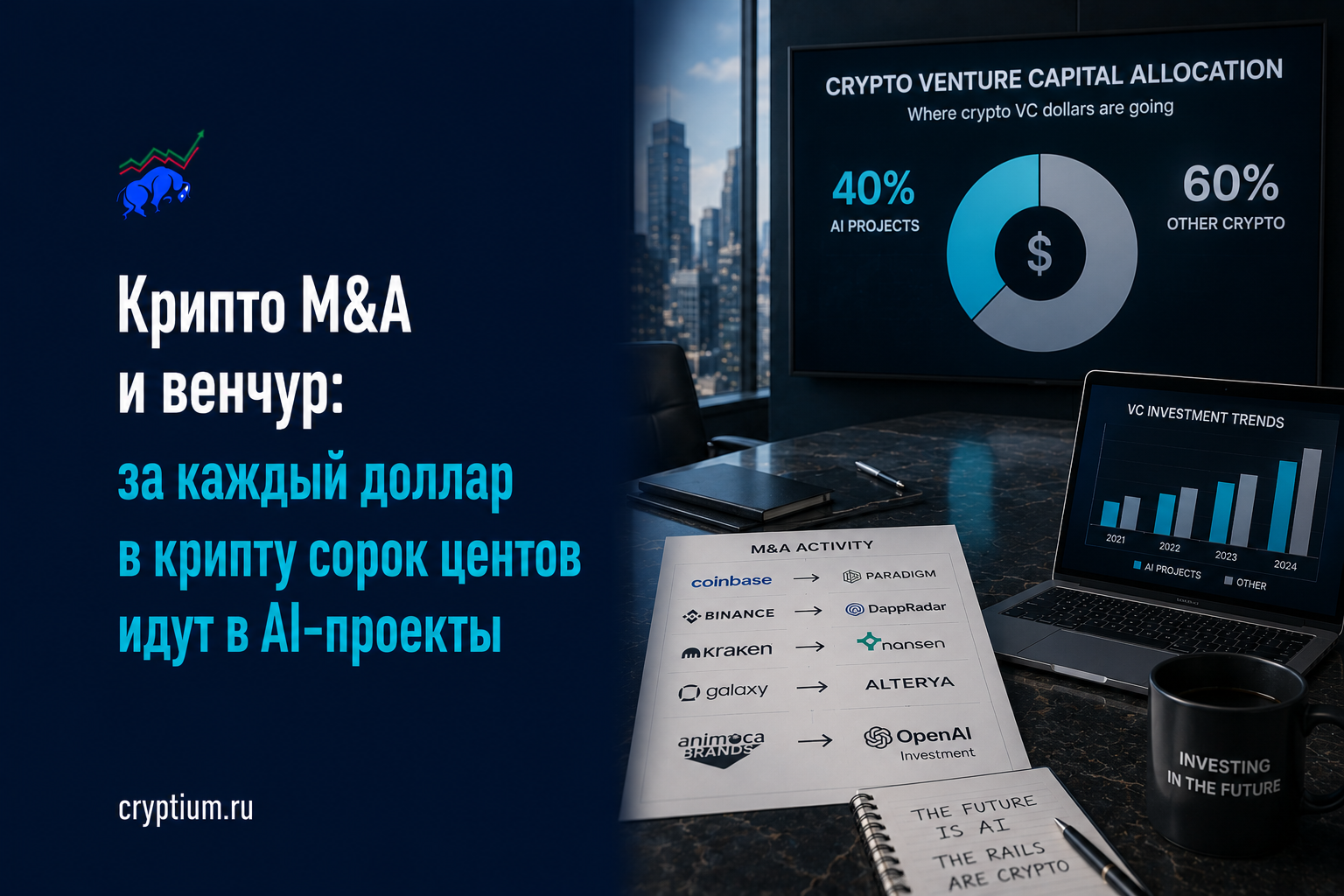 Крипто M&A и венчур: за каждый доллар в крипту сорок центов идут в AI-проекты
