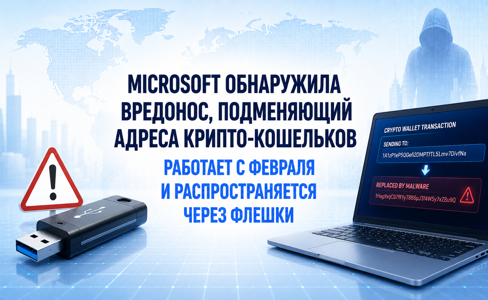 Microsoft обнаружила вредоносное ПО, подменяющие адреса крипто-кошельков — работает с февраля и распространяется через флешки