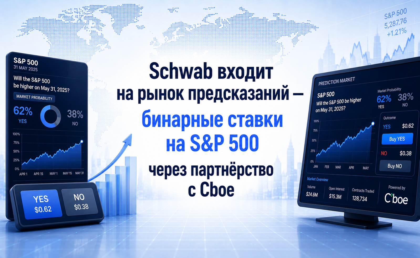 Schwab входит на рынок предсказаний — бинарные ставки на S&P 500 через партнёрство с Cboe