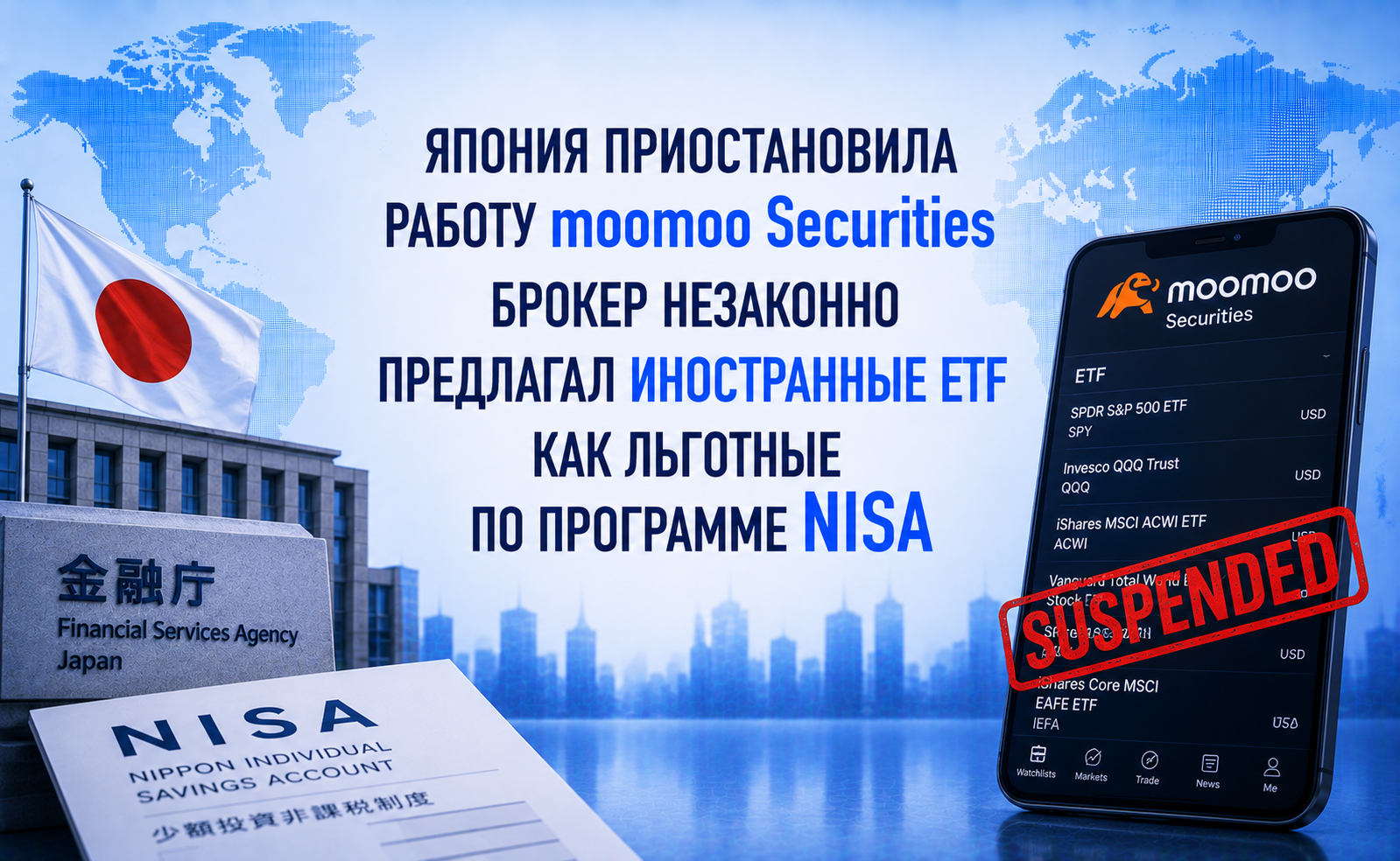 Япония приостановила работу moomoo Securities — брокер незаконно предлагал иностранные ETF как льготные по программе NISA