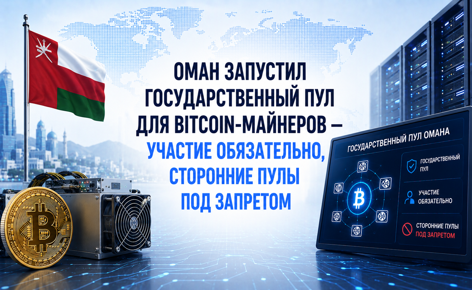 Оман запустил государственный пул для Bitcoin-майнеров — участие обязательно, сторонние пулы под запретом