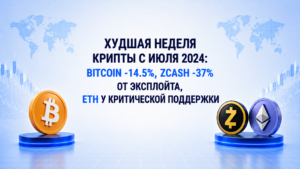 Худшая неделя крипты с июля 2024: Bitcoin -14.5%, Zcash -37% от эксплойта, ETH у критической поддержки
