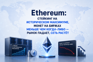 Ethereum: стейкинг на историческом максимуме, монет на биржах меньше чем когда-либо — рынок падает, сеть растёт