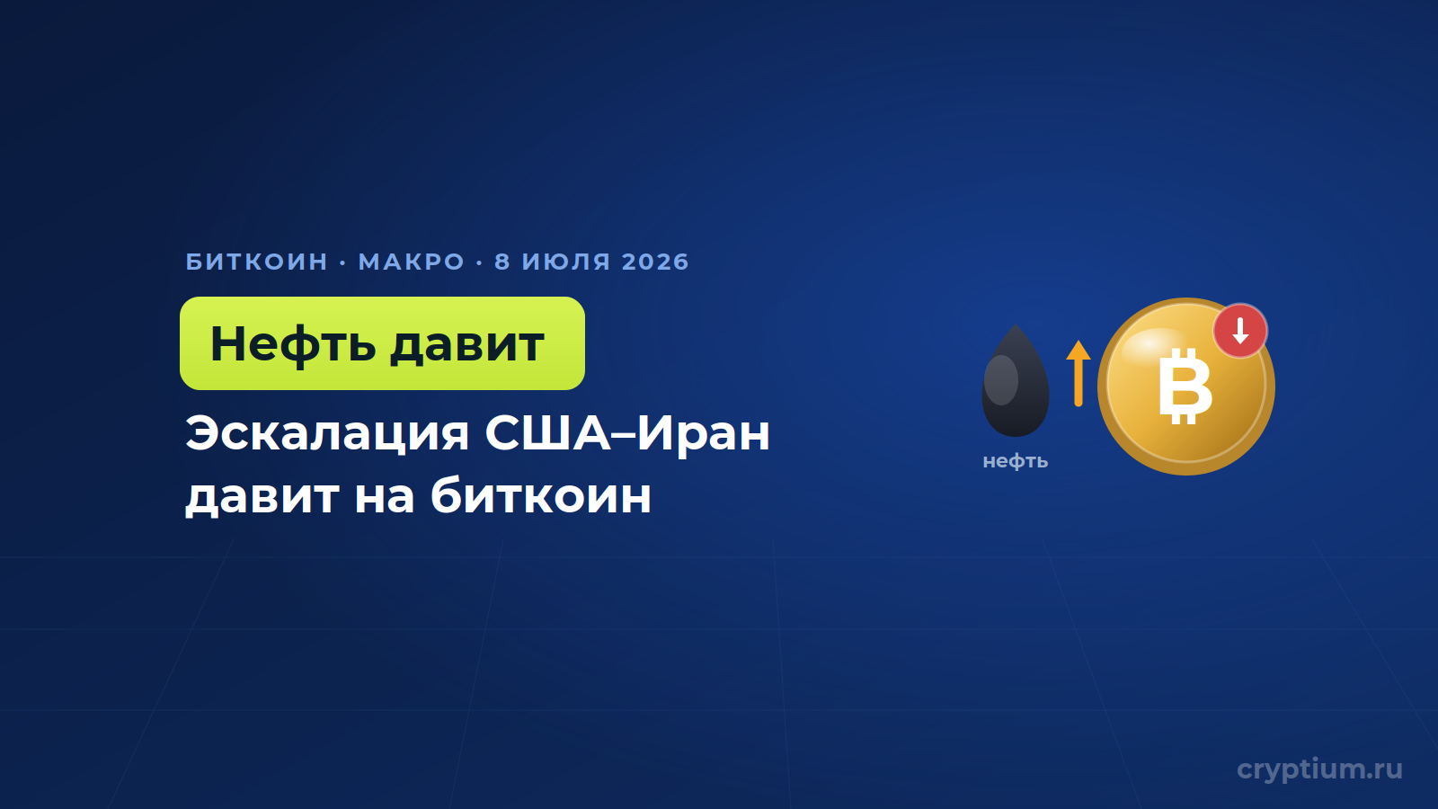 Биткоин просел из-за обострения между США и Ираном и роста цен на нефть