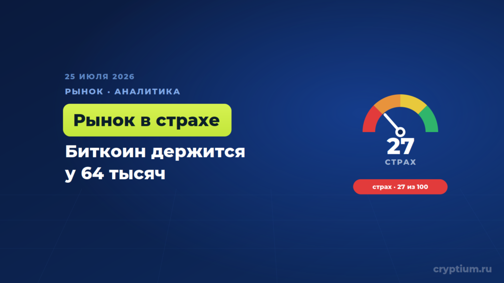 Биткоин весь день колеблется у 64 тысяч, а индекс страха держится на отметке 27