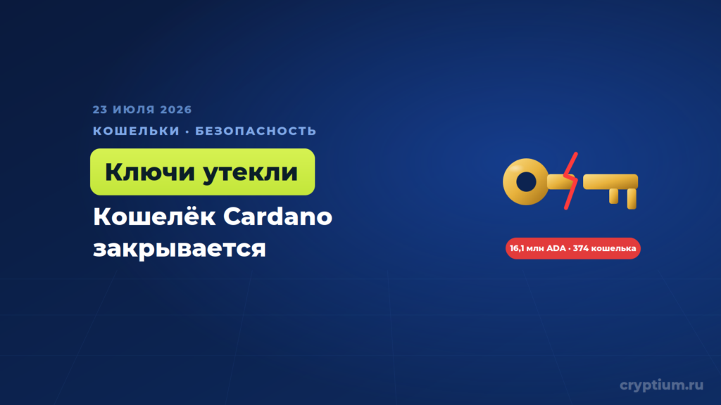 Кошелёк Cardano закрывается: баг в подписи выдавал приватные ключи прямо из блокчейна