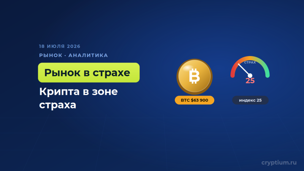 Крипторынок закрывает неделю в зоне страха — биткоин держится у 63,9 тысячи долларов, индекс настроений упал до 25