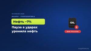 Нефть обрушилась на 7% после паузы в ударах — крипта выиграла от перемирия