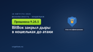 Тёмно-синяя обложка Cryptium со щитом и золотым замком — к материалу об уязвимостях аппаратных кошельков