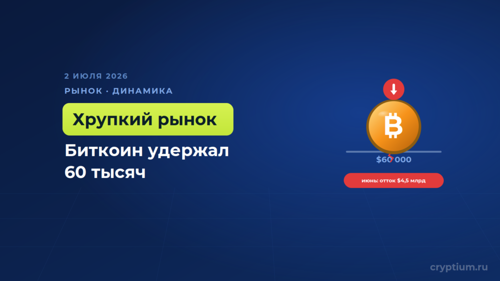 Биткоин удержал 60 тысяч, но рынок остаётся хрупким после рекордного оттока из ETF в июне