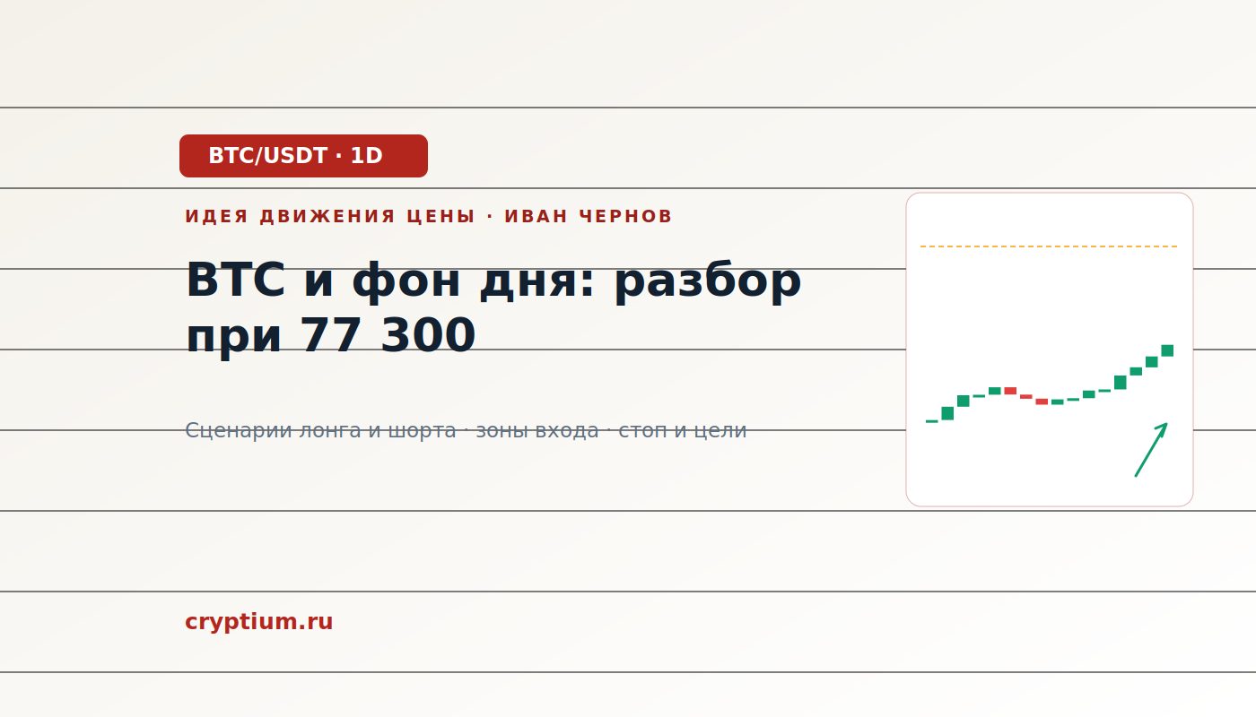 Баннер идеи BTC/USDT — BTC и фон дня: разбор при 77 300