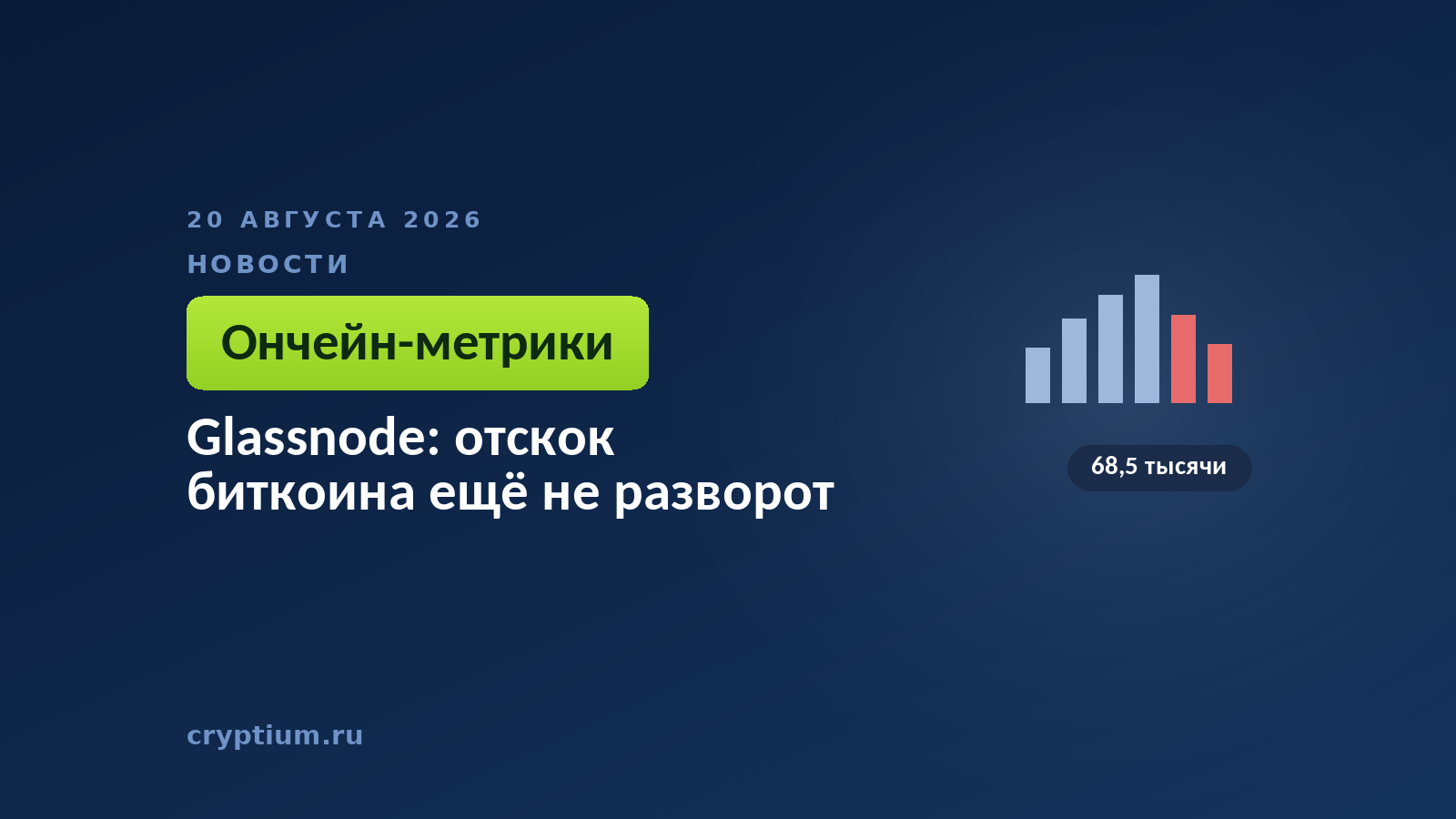 Тёмно-синяя обложка Cryptium с биржевым графиком — к материалу об ончейн-метриках и поиске дна рынка