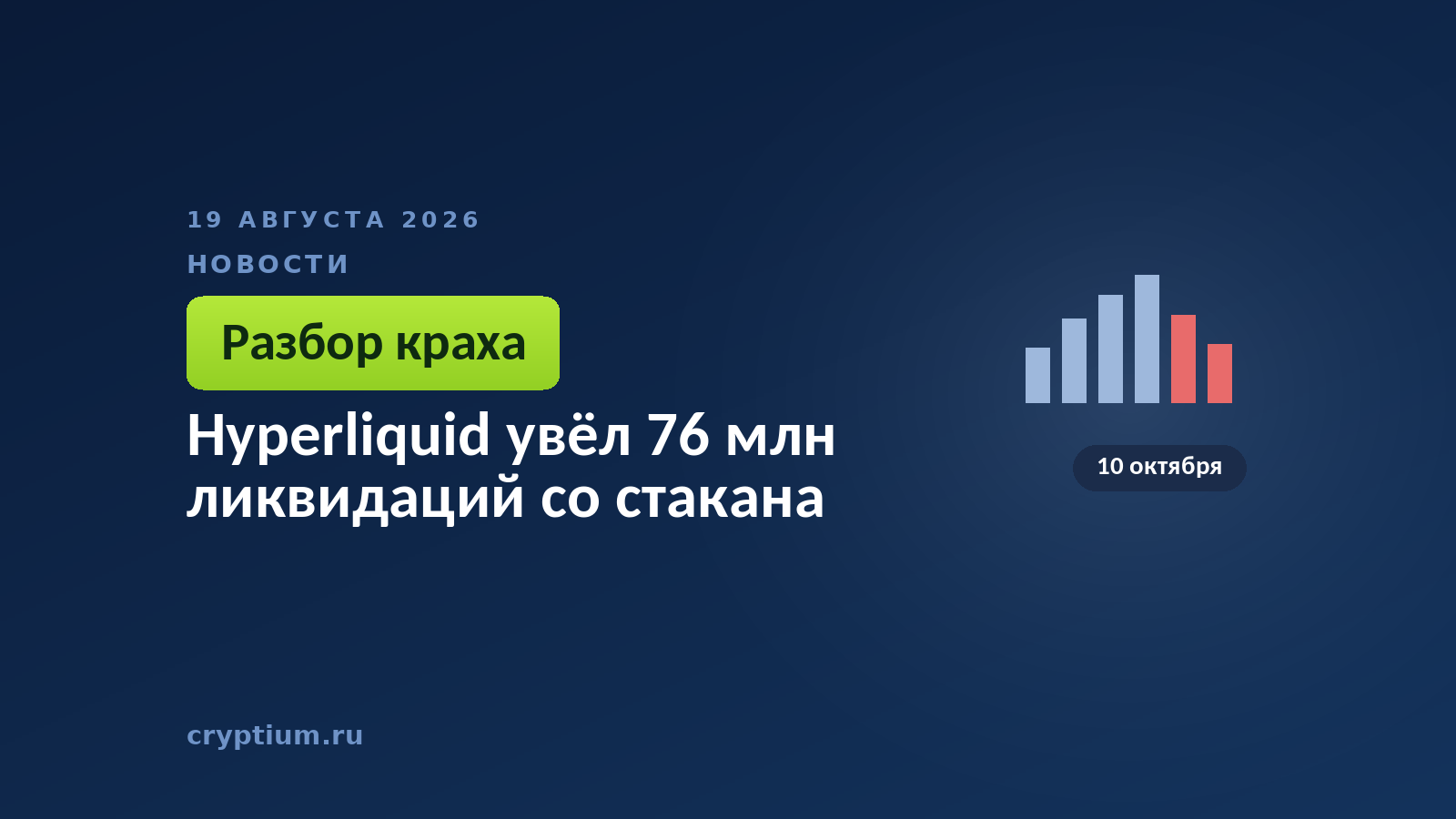 Тёмно-синяя обложка Cryptium с биржевым графиком — к материалу о механике принудительных закрытий во время обвала