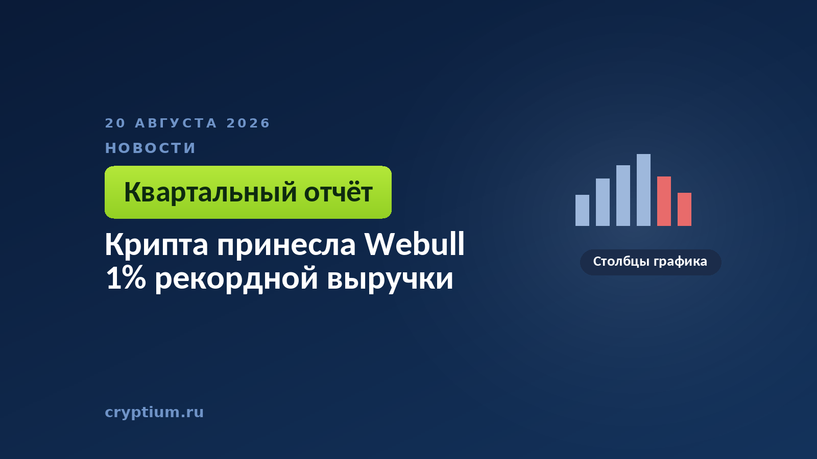 Тёмно-синяя обложка Cryptium со столбцами графика — к разбору структуры квартальной выручки брокера