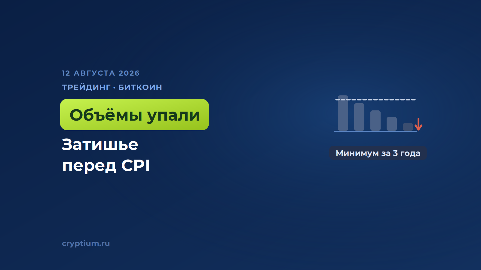 Крипторынок затих перед CPI: объёмы торгов упали до трёхлетнего минимума