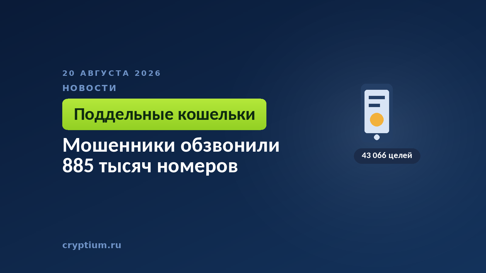 Тёмно-синяя обложка Cryptium со смартфоном — к материалу о звонках от поддельной поддержки и краже фраз восстановления