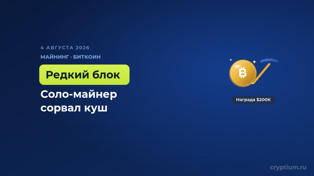Одиночный майнер в разгар паники обошёл гигантов и забрал блок на 200 000 долларов