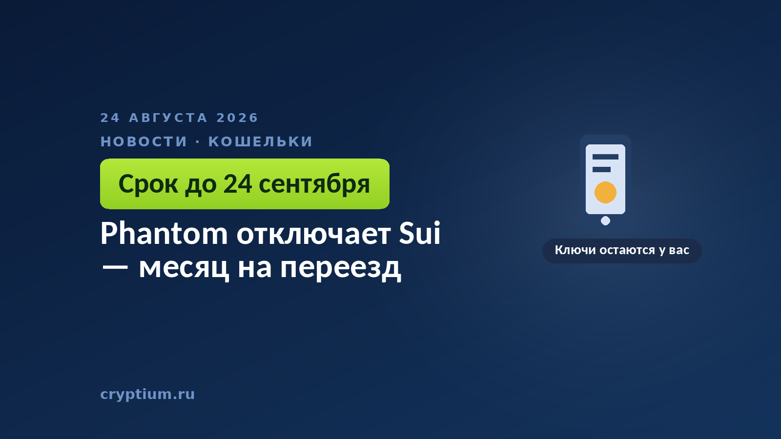 Смартфон с приложением кошелька — интерфейс к сети исчезает, доступ к ключу остаётся у владельца