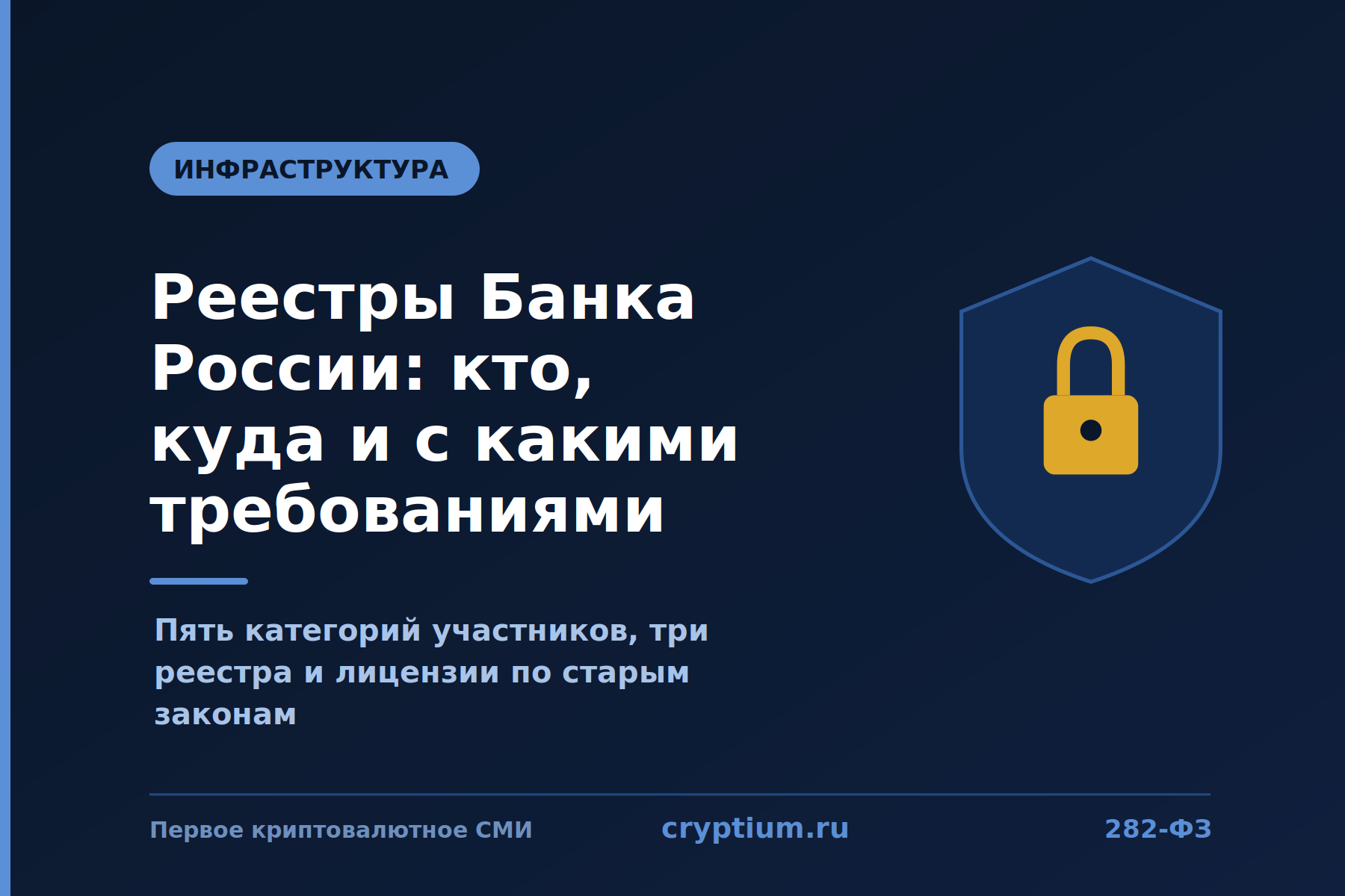 Щит с золотым навесным замком на тёмно-синем фоне — надзор Банка России за участниками крипторынка