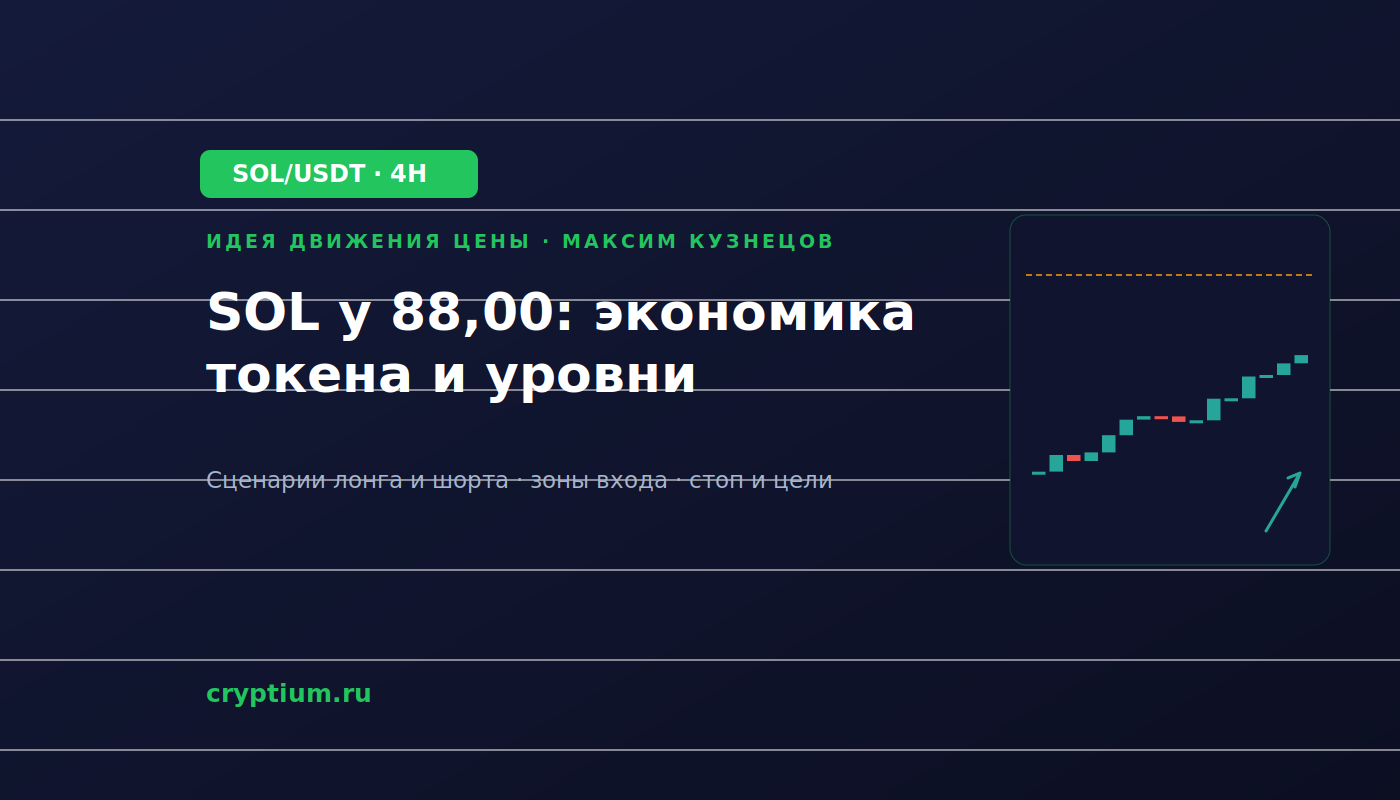Баннер идеи SOL/USDT — SOL у 88,00: экономика токена и уровни
