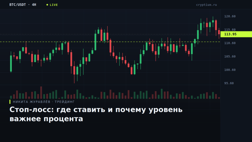Тёмный терминальный график с зоной стоп-лосса — обложка статьи о постановке стоп-ордера