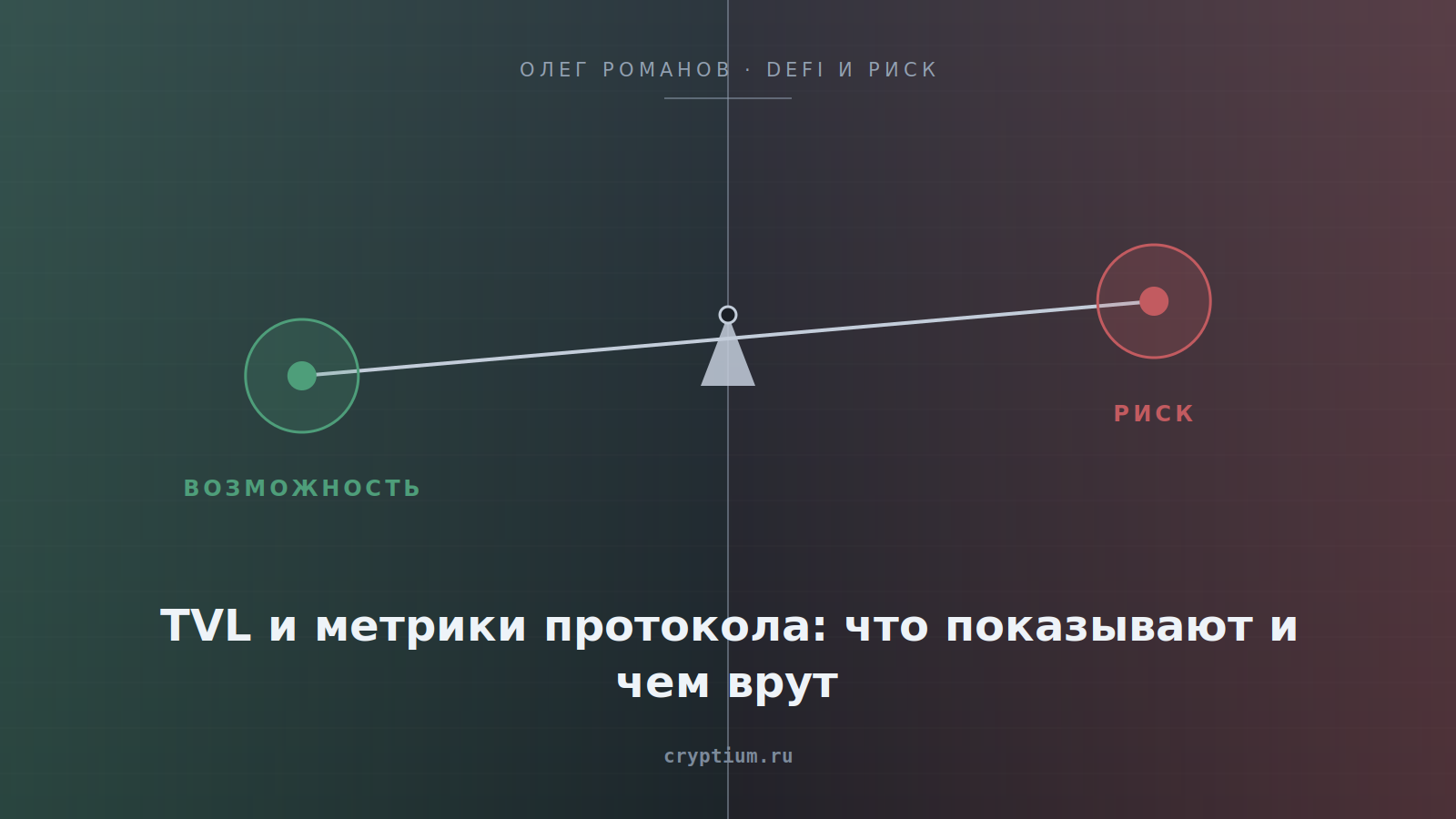 Схема весов возможности и риска — обложка статьи о метриках DeFi-протоколов и TVL