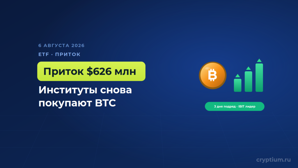 В биткоин-ETF за три дня вернулось 626 миллионов долларов на фоне возврата институтов