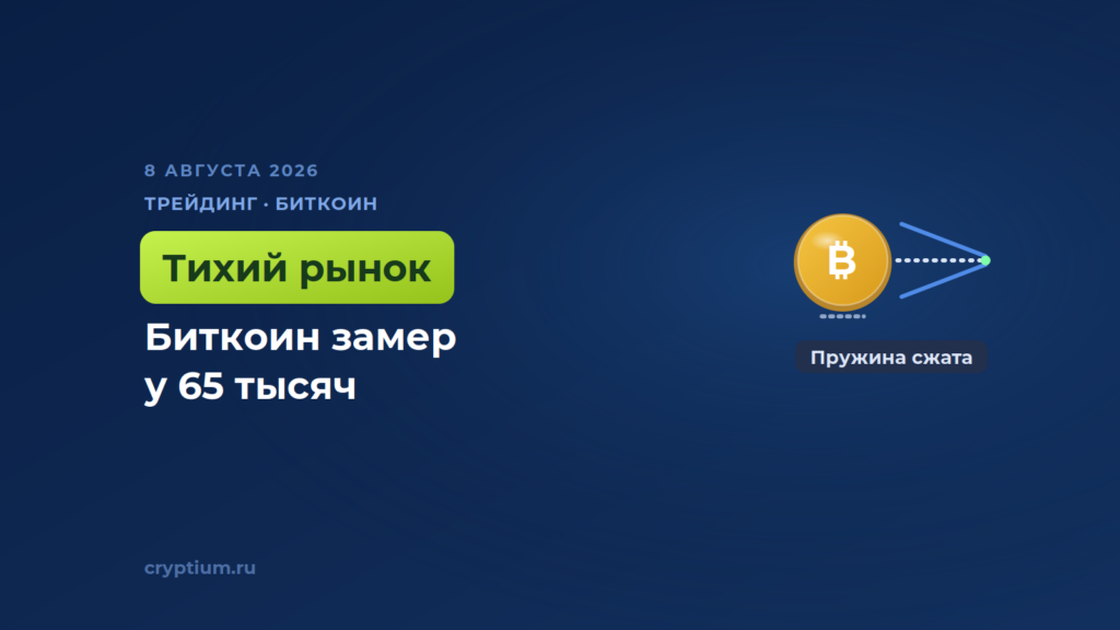 Волатильность биткоина упала почти до нуля, а цена замерла у 65 тысяч