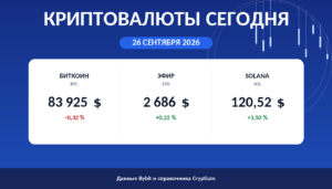 Карточка утреннего обзора: цены биткоина, эфира и Solana на 26 сентября 2026