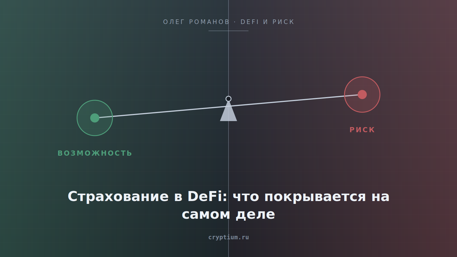 Схема весов возможности и риска — обложка статьи о страховании в DeFi