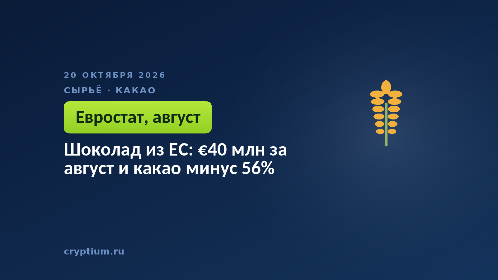 Шоколад из ЕС: €40 млн за август и какао минус 56%