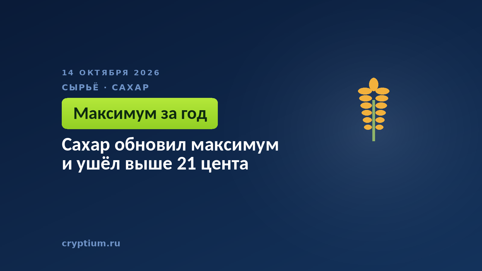 Сахар обновил максимум и ушёл выше 21 цента