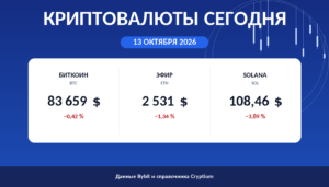 Карточка утреннего обзора: цены биткоина, эфира и Solana на 13 октября 2026