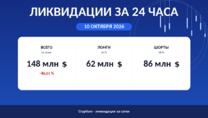 Ликвидации за 24 часа 10 октября 2026: объём, доли лонгов и шортов